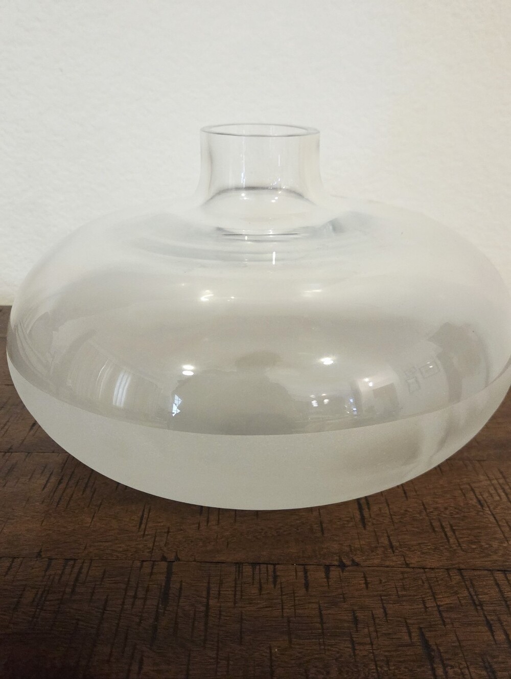 Vintage MCM Clear Frosted Glass Squat Onion Vase Round Art Glass  Italian